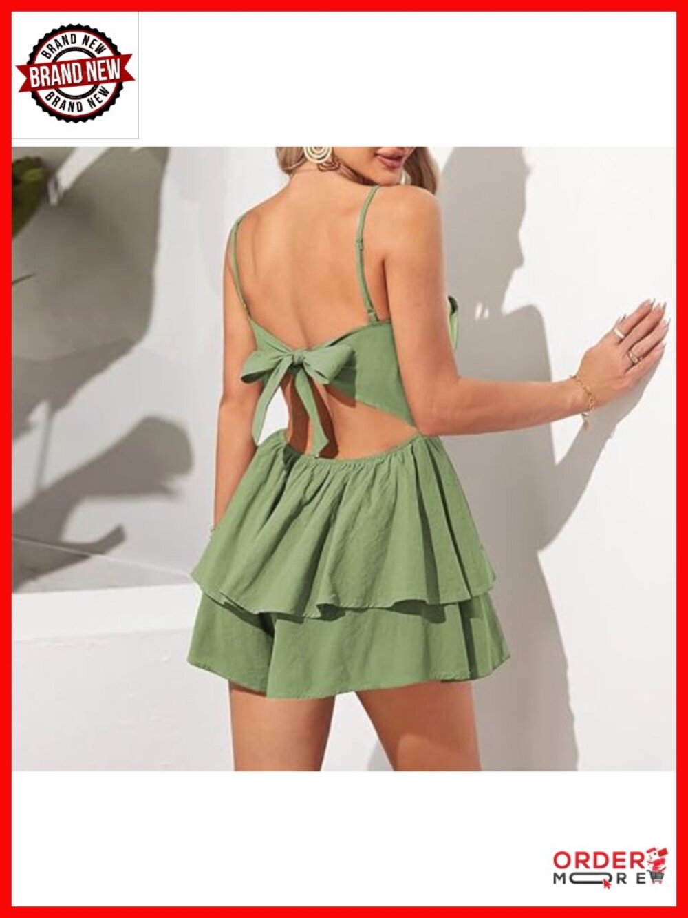 Spaghetti Strap Backless Bow Tie Tiered Layer Mini Dress Party Club - Picture 3 of 4